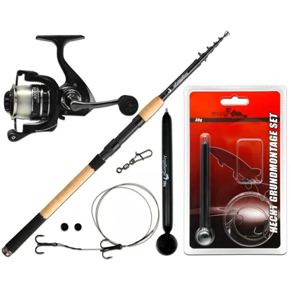 Angel Berger Tele Angelset Hecht Grundmontage Rute Rolle Angelzubehör Köderfischmontage Ready2Fish Fishing Set Dead Bait Grundangel Angelset Köderfischangeln